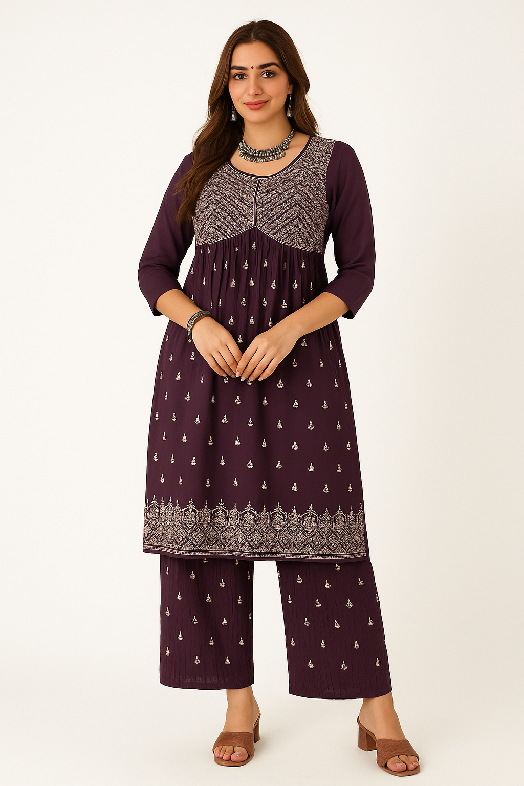 Women's Kurti & Pants (Set) - Maroon Color