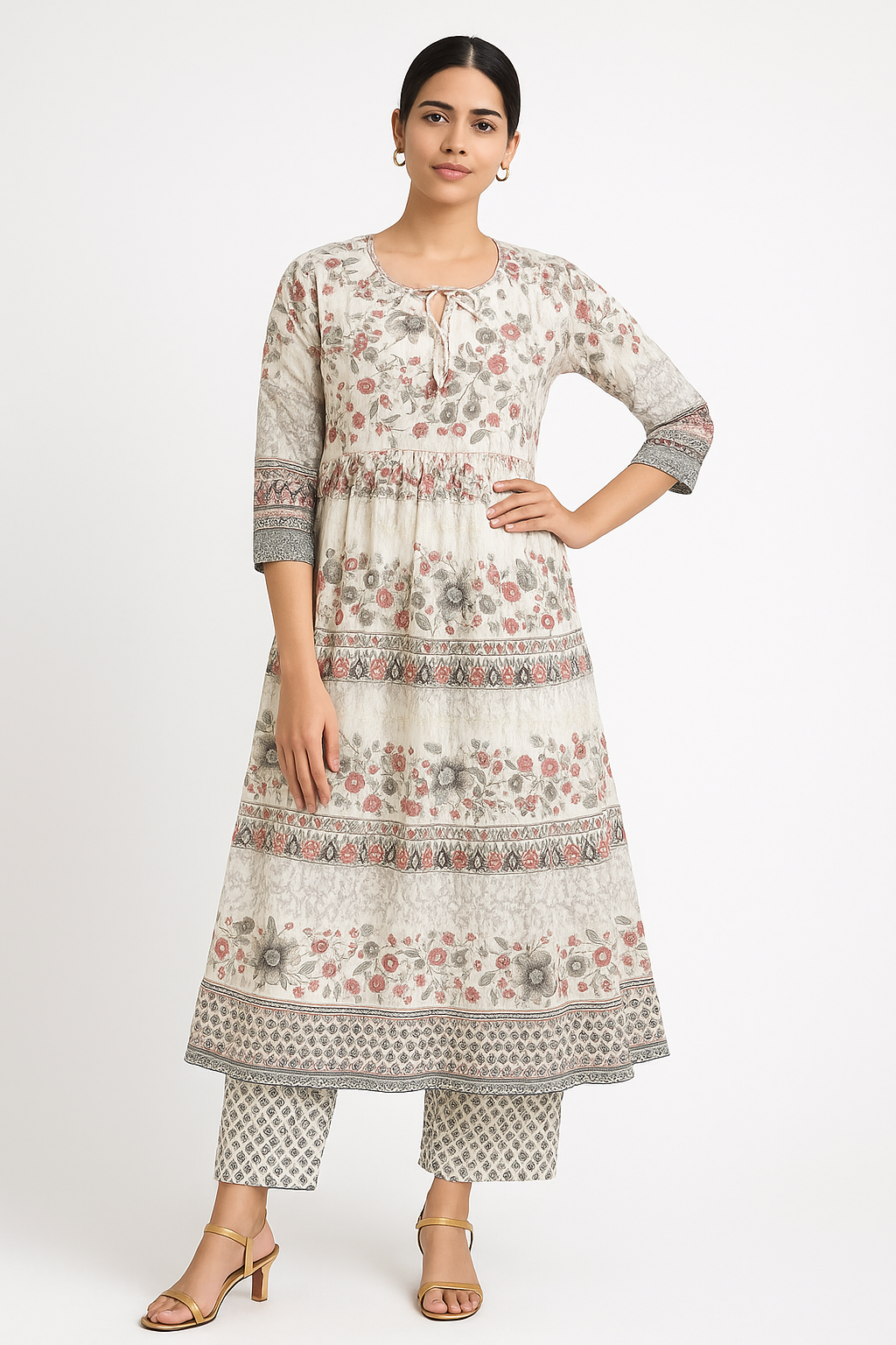 Women's Kurti & Pants (Set) - Cream Color