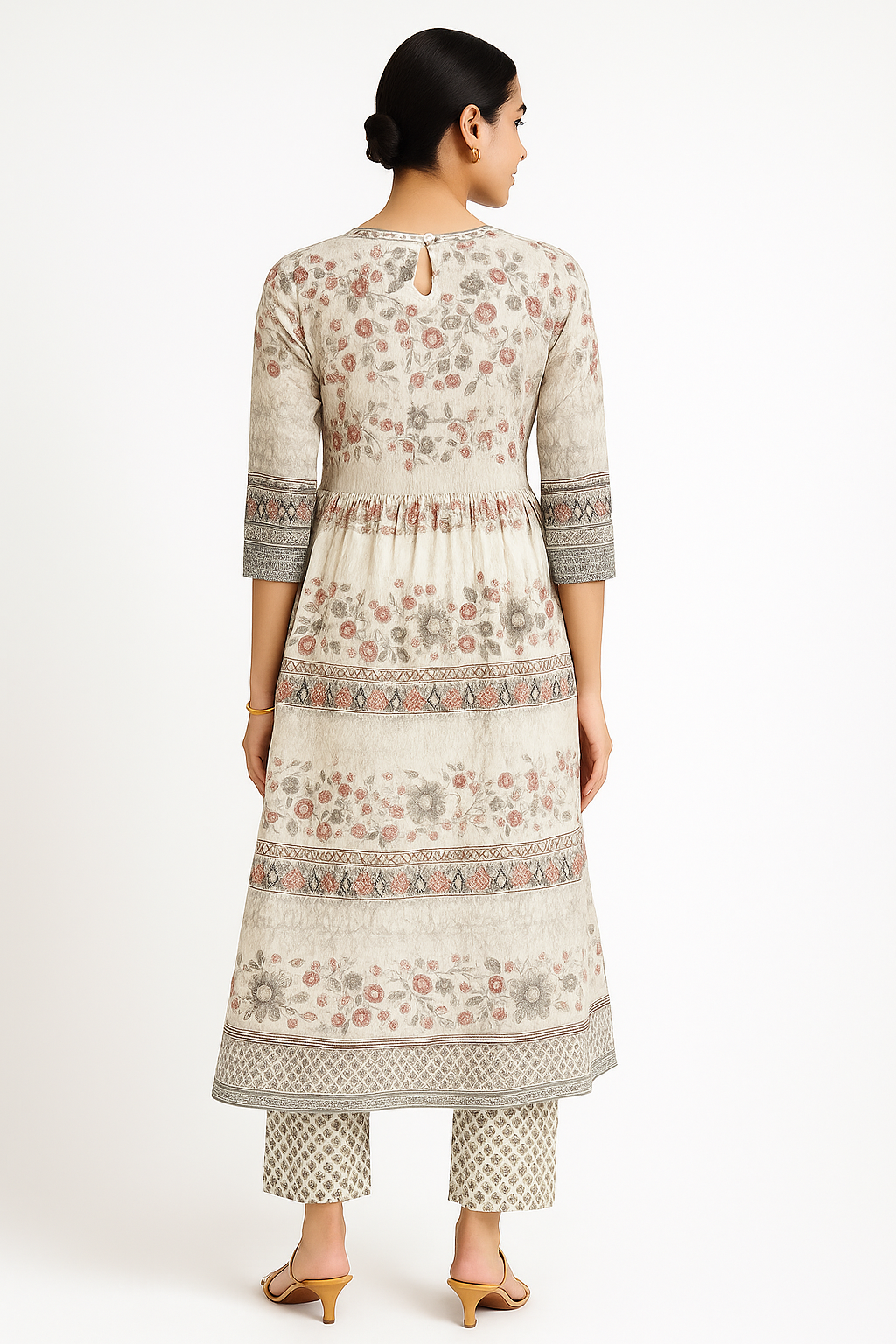 Women's Kurti & Pants (Set) - Cream Color